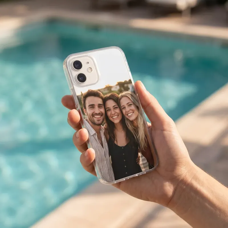 Phone case printed with a photo of friends