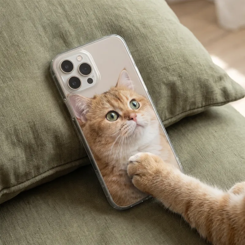 Phone case printed with a cat photo